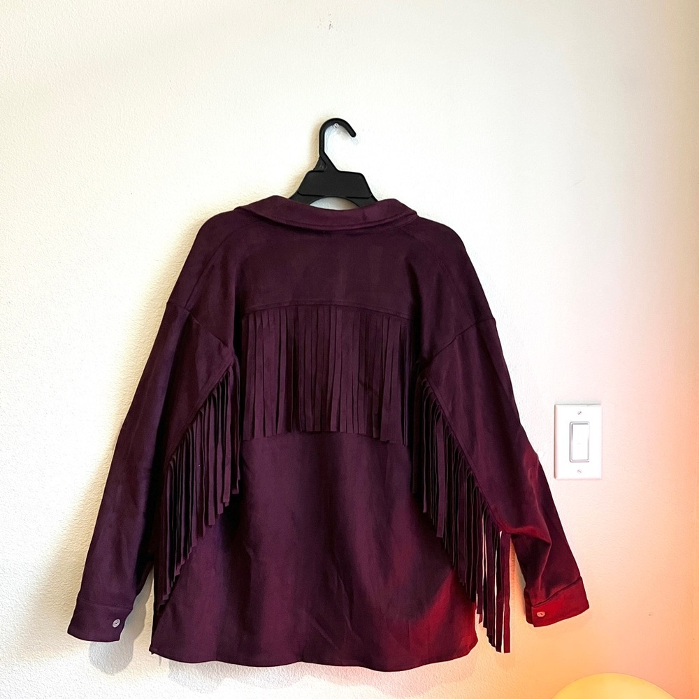 Hem & Thread Burgundy Fringe Suede Jacket NWT Medium